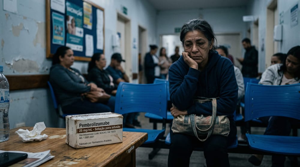 Caixa de medicamento sobre documentos judiciais, representando a decisão do STF no Tema 1234 sobre responsabilidade da União em medicamentos de alto custo não incorporados ao SUS.